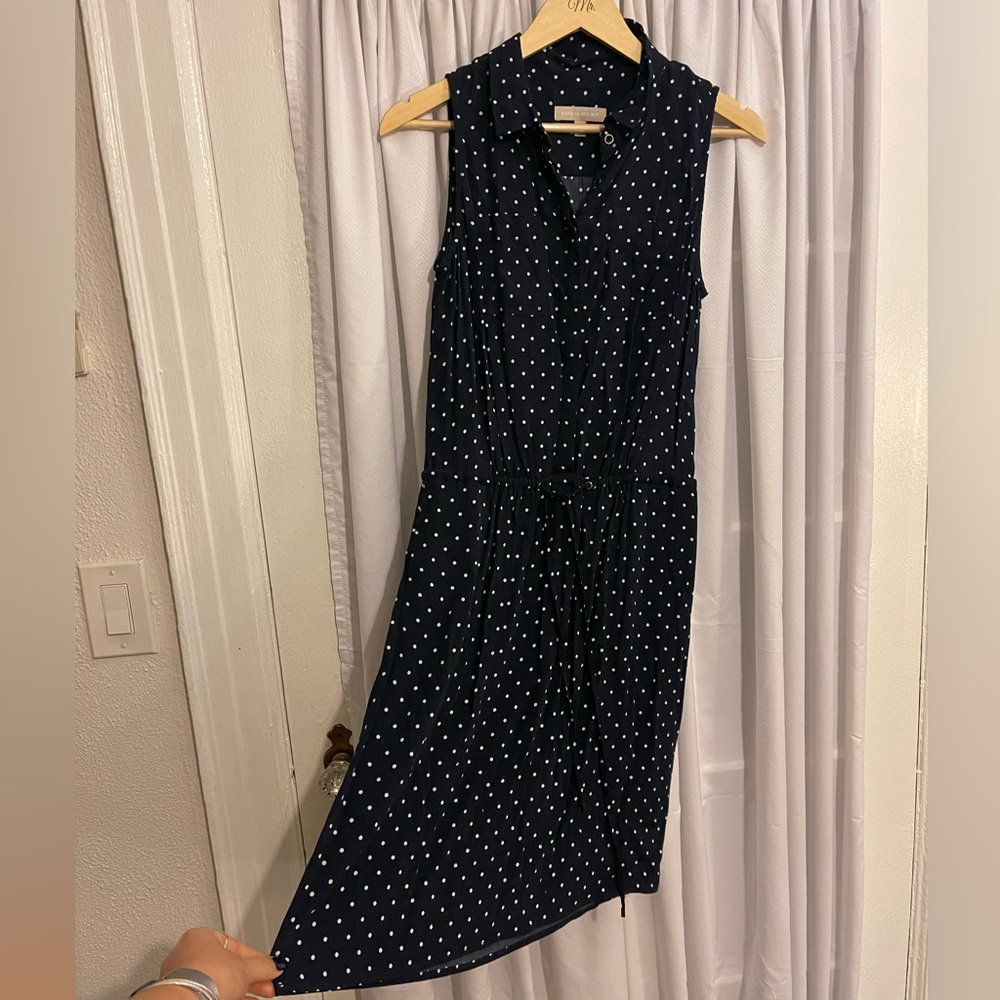 Banana Republic Navy white polka dotted rope tie dress.